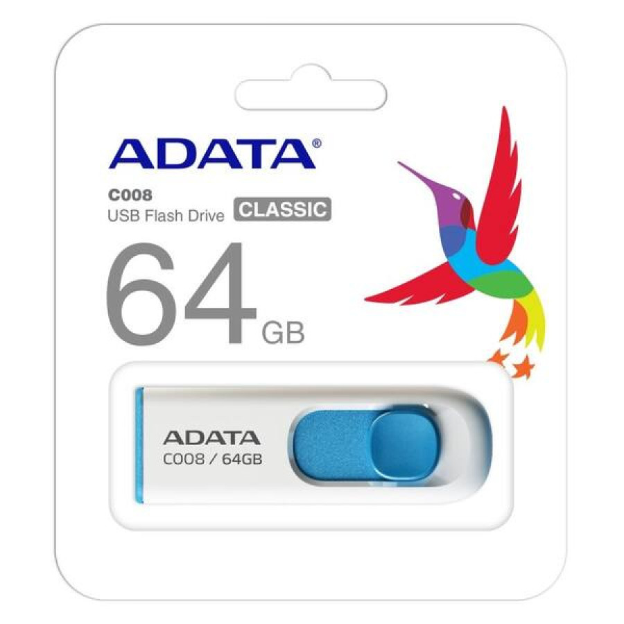 ADATA C008 64GB USB 2.0 Pen Drive White/Blue