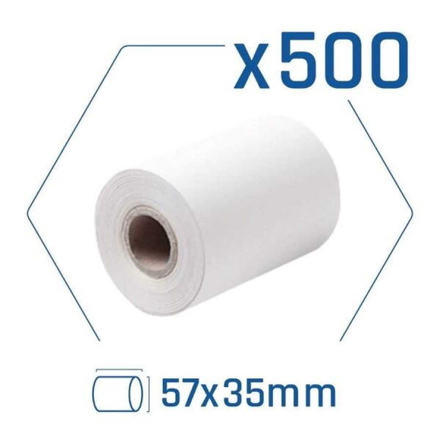 Pack 500 rollos papel térmic datáfono 57x35 mm