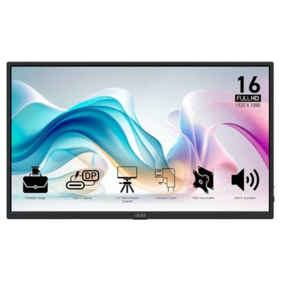 MSI MP165 E6 Monitor 15.6" IPS FHD Portable USB-C Motion Mark