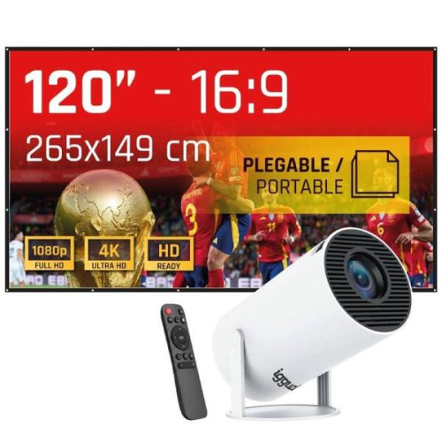 iggual Pack mini proyector + pantalla 120" plegabl