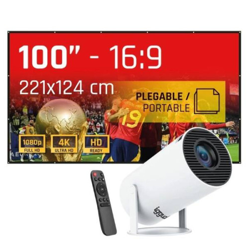 iggual Pack mini proyector + pantalla 100" plegabl
